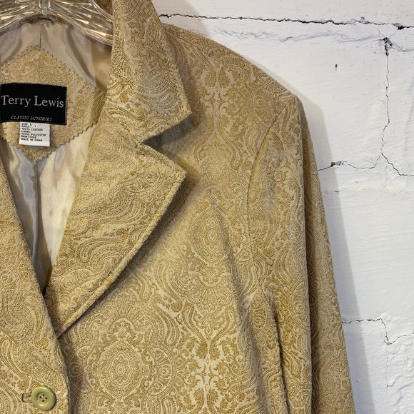 Terry Lewis Beautiful Tan Leather Blazer w Pattern Size L - Picture 2 of 8